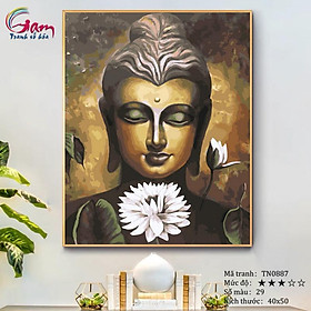 Mua Tranh tô màu theo số Phật giáo Đức Phật và hoa sen trắng mã TN0887