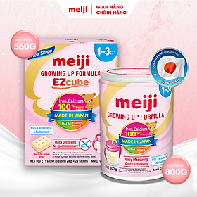 Combo 1 Hộp Sản Phẩm Dinh Dưỡng Công Thức Meiji Growing Up Formula EZcube 560g Và 1 Hộp Meiji Growing Up Formula 800g