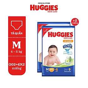Combo 2 gói Tã quần Huggies Skincare Mega Jumbo M106/L96+8/XL84+4/XXL76+4 với tràm trà dịu da