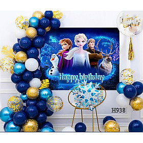 Bộ set trang trí sinh nhật cho bé mẫu poster gia dình công chúa H938 kèm ống bơm tay