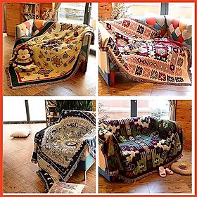 Thảm trải sàn - Thảm trải sofa đa năng họa tiết thổ cẩm độc đáo, trang trí phòng vintage 130x180cm