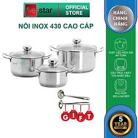 Mua Bộ Nồi Inox 430 Bếp Từ 3 Đáy 3 Món Nắp Kính Fivestar Tặng 2 Muỗng Canh