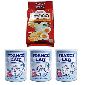 Combo 3 hộp Sữa bột France Lait số 2 (900g) - Dinh dưỡng cho trẻ từ 6 -12 tháng tuổi tặng kèm 01 gói bánh quế cuộn hiệu Kapad 320g vị trứng muối