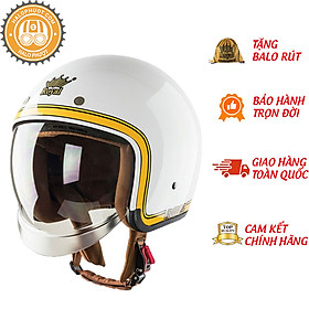 Nón bảo hiểm 3/4 kính âm Royal M139 tem V10 trắng viền vàng cao cấp  - Lót tháo rời - Kính che hết mặt