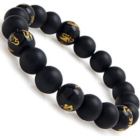Vòng Tay Đá Onyx Đá Opal Đen Tự Nhiên Khắc Chữ Phạn Bình An 10MM Gembank 