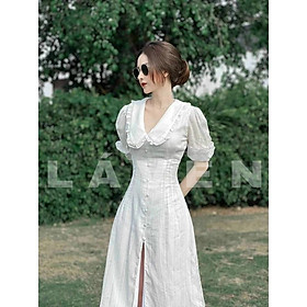 Đầm Xòe Cổ Bèo Nút Bọc Xẻ Tà Phong Cách Thanh Lịch