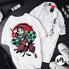 Áo thun trắng Anime, Manga Thanh g diệt quỷ Tanjiro và mặt trời đỏ, Unisex Nam Nữ có Size áo từ 25-95kg
