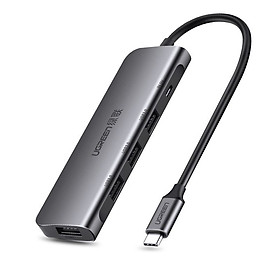 Hình ảnh Cáp Chuyển Đổi USB Type-C Sang 4 cổng USB 3.0, có cổng Micro USB cấp nguồn dài 15cm màu Gray Ugreen TC50979CM136 Hàng chính hãng.