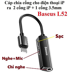 Mua Đầu chuyển cổng tai nghe sạc 3 trong1 cho iP Audio converter Baseus L52 _ Hàng chính hãng