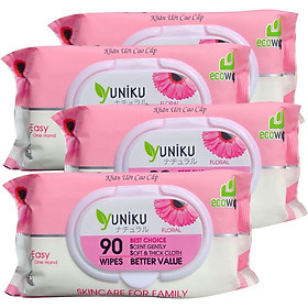 Combo 4 Gói Khăn Ướt Yuniku 90 Tờ Hương Phấn ( 90 tờ x 4 )