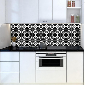 Decal Dán Bếp GẠCH BÔNG ĐEN ĐƠN SẮC 001 - Hàng in tại xưởng
