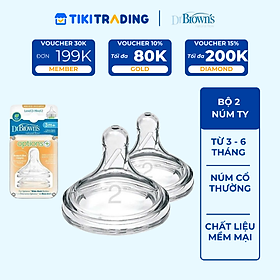 Bộ 2 núm ti Dr.Brown's bình sữa cổ rộng số 2 ( 3-6 tháng)