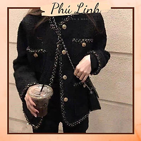MS772 Áo khoác dạ tweed 4 túi, áo blazer dạ tweet viền nhũ