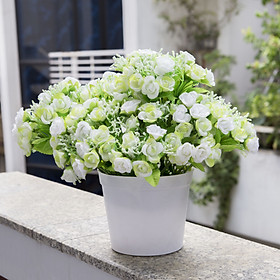 Mua Chậu hoa hồng vải lụa xanh lá MỀM MỊN ĐỂ BÀN SIÊU ĐẸP