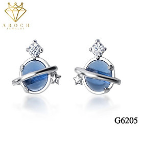 Khuyên tai bạc Ý đính đá Zircon tròn xanh G6205 - AROCH Jewelry