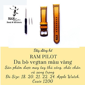 Dây đồng hồ da bò vegtan thảo mộc RAM Leather Pilot màu vàng - tặng khóa chốt và cây thay dây