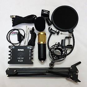 Mua combo Bộ mic thu âm livestream hat karaoke BM900 K10 dây livestream 3 màu chân kẹp míc màng lọc âm