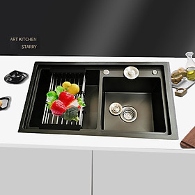 Mua Chậu Rửa Chén Bát Schmidt Inox 304 2 Hố Lệch 82x45x23  Bồn Rửa Mặt   Bon Chau Rua Chen  Công Nghệ NaNo Đen Sáng Bóng  Chống Bám Bụi   Tiếng Ồn Tốt ( Tặng Bộ Xả Xiphong  Rổ Đa Năng) -Hàng Chính Hãng