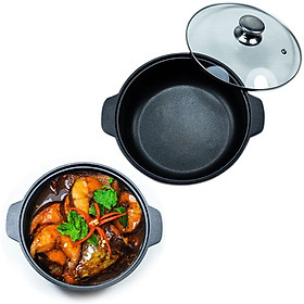 Mua Nồi Gang Chống Dính Kho Thịt Cá ( Size 16 18  20  22  24cm ) Nắp Kính Gang Dày Nặng