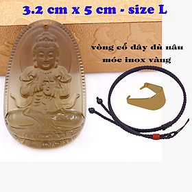 Mặt Phật Đại nhật như lai obsidian ( thạch anh khói ) 5 cm kèm vòng cổ dây dù nâu - mặt dây chuyền size lớn - size L, Mặt Phật bản mệnh