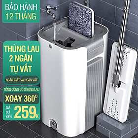 Bộ lau nhà Kitimop-C6 Plus có thùng lau nhà 2 ngăn tự vắt, cây lau nhà 360 độ lau sàn làm sạch, 3 bông lau - KITIMOP-C6 PLUS