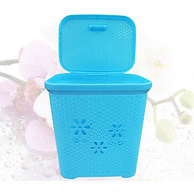 Giỏ nhựa có nắp đựng quần áo - Tặng kèm 10 móc nhôm treo quần áo bé và 1 nút bịt ổ điện