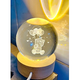 Quả cầu pha lê 3d tuyết phát sáng, đèn trang trí phòng ngủ, quà sinh nhật lưu niệm, decor để bàn làm việc- Hàng Chính Hãng - Gấu