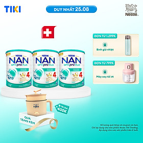 Bộ 3 Lon Sữa bột Nestlé NAN OPTIPRO PLUS 4 1500g/lon Giúp tiêu hóa tốt + Tăng cường đề kháng (2 - 6 tuổi) - Tặng Nồi lẩu điện A2