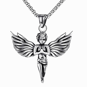 Angel Pendant Necklace Trendy Stainless Steel Cherub Pendant Charm Necklace