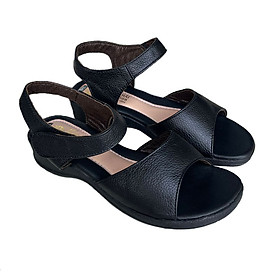 Sandal nữ đế bằng ngang một bản da bò mềm mại cao 4cm Trường Hải SDN135Đ