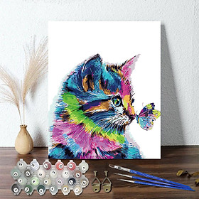 Mua Tranh sơn dầu số hoá tự tô đã căn sẵn khung 40x50 cm (painting by number) - DZ6930 Mèo hoa bướm