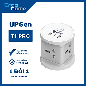 Ô cắm điện đa năng UPGEN T1 PRO có 2 cổng sạc USB 1 cổng TypeC cho điện thoại, 4 ổ cắm chịu tải 2500W, dây điện dài 2.5m, An Toàn, Chống Cháy, Chống Giật, BH 12 tháng