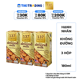 Lốc 3 hộp Sữa hạt Hạnh nhân Không đường 137 DEGREES 180ml