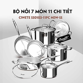 Mua Bộ nồi inox Ciwete SS0103-11PC NEW-SS set 7 món ( 2 chảo inox  1 quánh  1 nồi chảo  2 nồi  1 xửng hấp) Hàng chính hãng