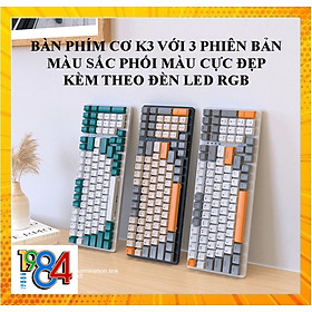 Bàn phím cơ K3 sử dụng Red Switch với 3 phiên bản màu sắc phối màu cực đẹp có đèn led RGB phù hợp với game thủ