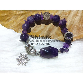 Vòng tím đậm thiết kế mix charm cao cấp hoa tuyết