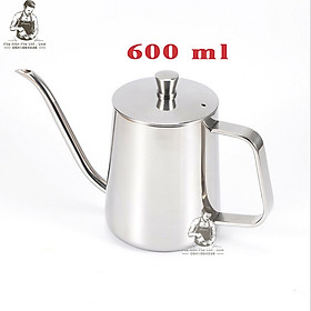 Ấm Cổ Ngỗng Rót Nước Pha Cà Phê inox 304 Bạc 600ml