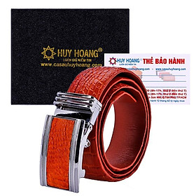 Dây nịt nam da cá sấu Huy Hoàng nguyên con bụng 4P màu vàng bò HT4853