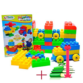 Đồ Chơi Xếp Hình Cho Bé Mầm Non Sato 72 Chi Tiết tặng kèm thước kẻ con vật xinh xắn hình ngẫu nhiên cho bé