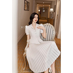 Set bộ gồm áo vest eo thắt đai kèm chân váy xếp ly  Váy Đầm
