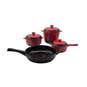 Combo Bộ 3 nồi sứ Red Candy + Chảo sứ tròn phi 33cm Royalcooks