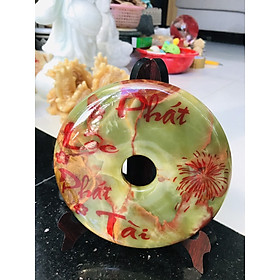 Đồng Điếu phong thủy đá ngọc Pakistan 16cm in chữ PHÁT LỘC PHÁT TÀI