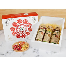 Hộp quà tặng trà hoa cao cấp - Set 17: Trà hoa hồng, Cúc vàng to, Hoa quả bali