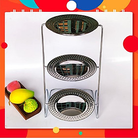 Kệ trang trí 3 tầng có dĩa khung vuông