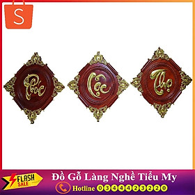 Mua Bộ Tranh treo tường Phúc - Lộc - Thọ  tranh gỗ hương Vuông 40cm được sơn Pu giát vàng  ĐGTM