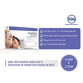 Combo 3 hộp x 2 kit QuickVue Covid-19 Test nhanh tại nhà (lấy mẫu mũi chỉ 1.5 - 2cm không gây đau) - Hàng Mỹ chính hãng