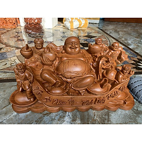 Tượng phật di lặc ngũ phúc bằng gỗ hương đá liền khối kt ngang mặt 50cm