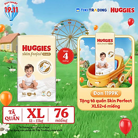 Tã quần Huggies Skin Perfect Mega Jumbo XL72+4 miếng với 2 vùng thấm giảm kích ứng da