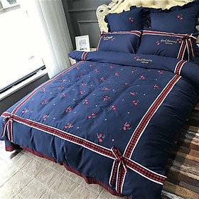 Trọn bộ chăn ga gối cotton lụa cherry xanh đính nơ mẫu mới 2019