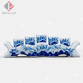 Mua Bộ kỷ 3-5 chén dáng NGAI men Lam Trắng Trơn họa tiết SEN
